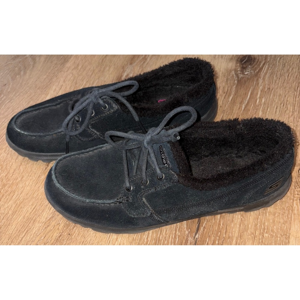 Skechers On-The-Go‎ Moccasin Suede Loafers Fur Lined Comfort Shoes Size 8.5